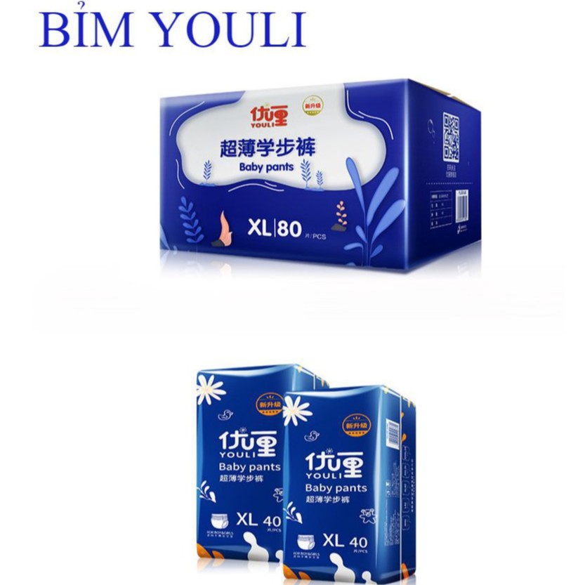 Tã/ Bỉm YOULI XANH CYAN quần/dán FULL size S108, M96, L84, XL76, XXL72, XXXL68 GIÁ TIẾT KIỆM NHẤT