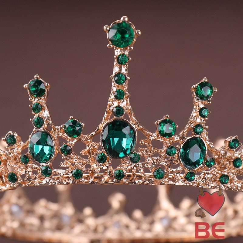 YADORNOS Vương miện đính đá pha lê xanh lá phong cách Châu Âu cho cô dâu