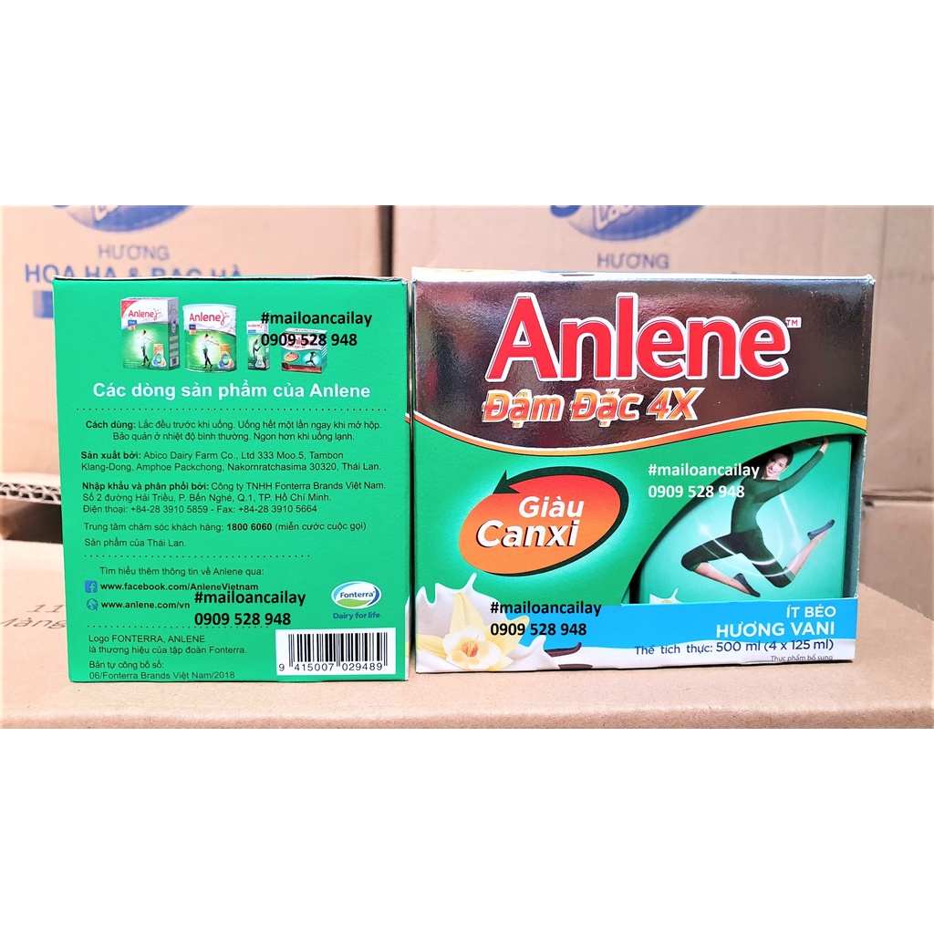 Lốc sữa Anlene nước (4 hộp x 125ml) hương Vani ít béo