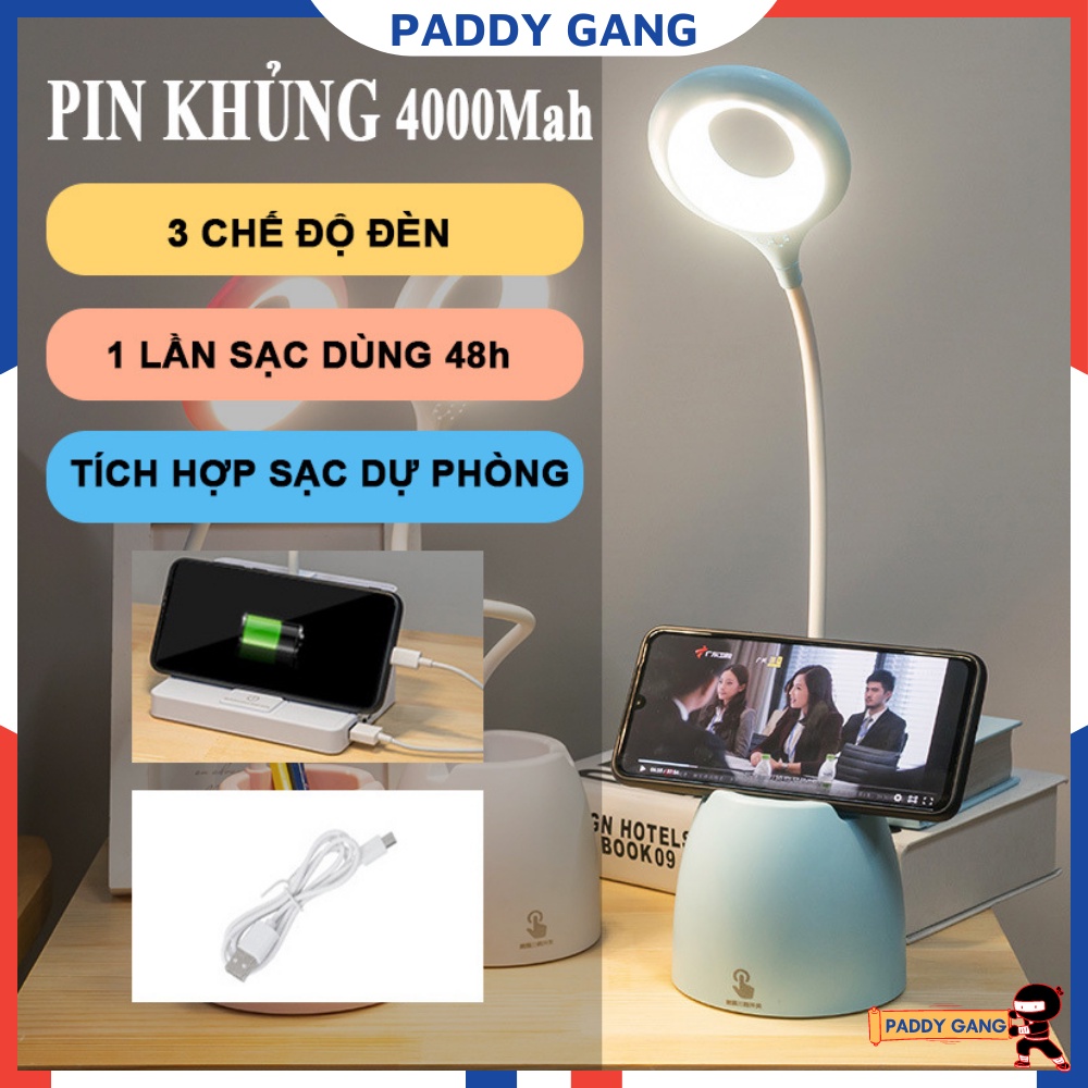 Đèn Học Chống Cận, Đèn Bàn Sạc Tích Điện, Đèn Học Để Bàn Cảm Ứng Tích Hợp Pin Dự Phòng 4000mah PaddyGang