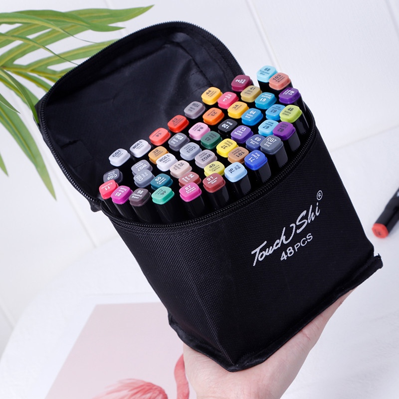 Bộ 48 bút màu dạ quang 2 đầu TOUCH kèm túi đựng - set túi vải 48 bút lông tô màu vẽ tranh mỹ thuật