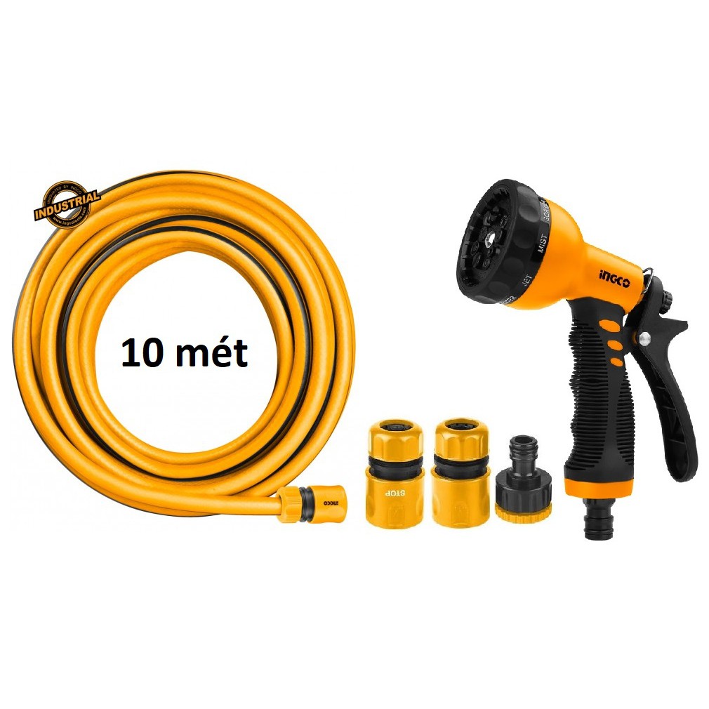 INGCO Bộ 10 mét ống nhựa PVC khớp nối vòi xịt rữa tưới cây 8 tia HPH2001 HWSG092 HHCS03122