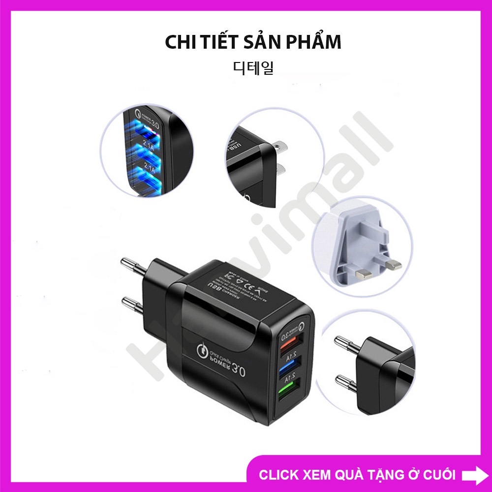 Combo Cáp sạc từ tính chống rối và bộ chuyển đổi USB 3 cổng