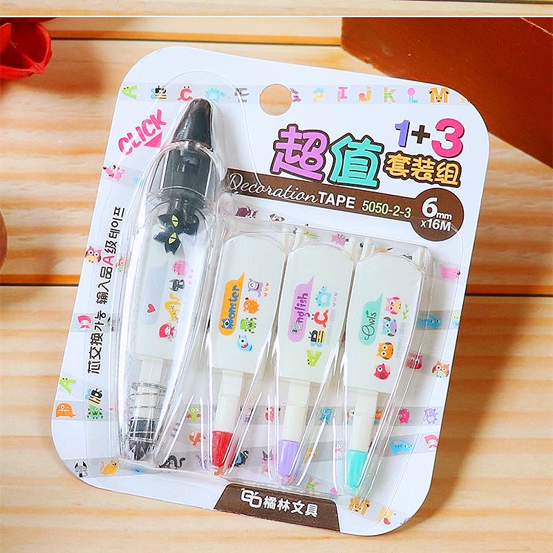 Set 4 dây đai RUIXIANG dập nổi họa tiết hoạt hình xinh xắn điều chỉnh tư thế cầm bút viết tiện lợi