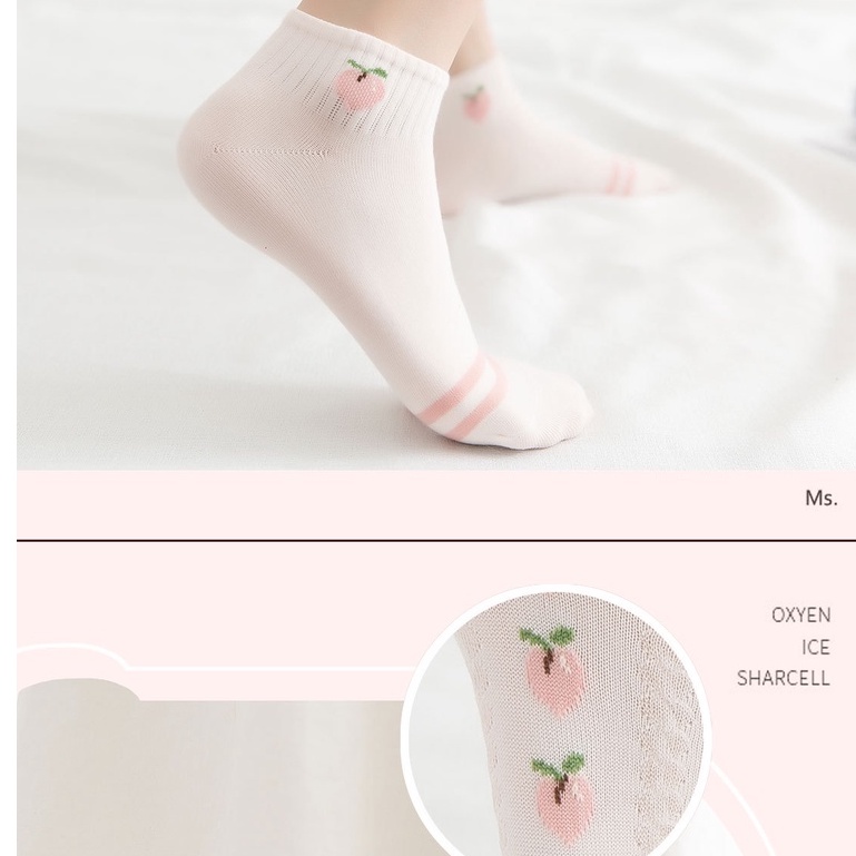 Vớ tất cổ trung hình trái đào màu hồng pastel