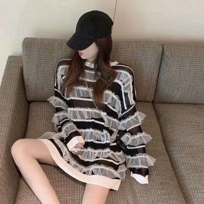 Áo len nữ đẹp, Áo len nữ dáng váy xếp tầng, Họa tiết đính ren sang trọng quý phái