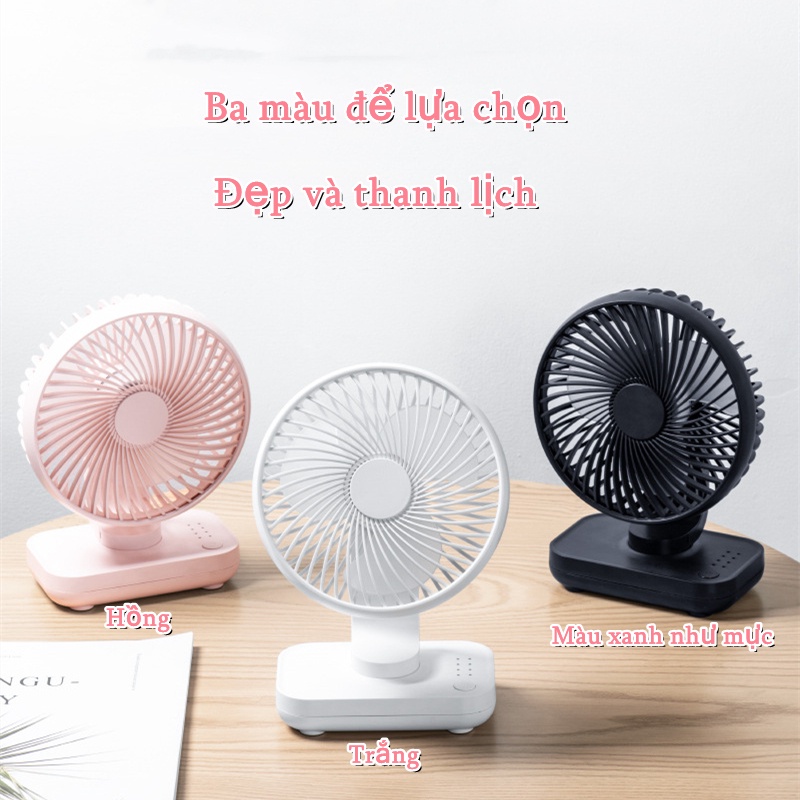 Quạt tích điện mini điều chỉnh lên xuống 90 độ, 4 tốc độ gió, cổng sạc USB không ồn, pin 4000mAh, quạt để bàn D606