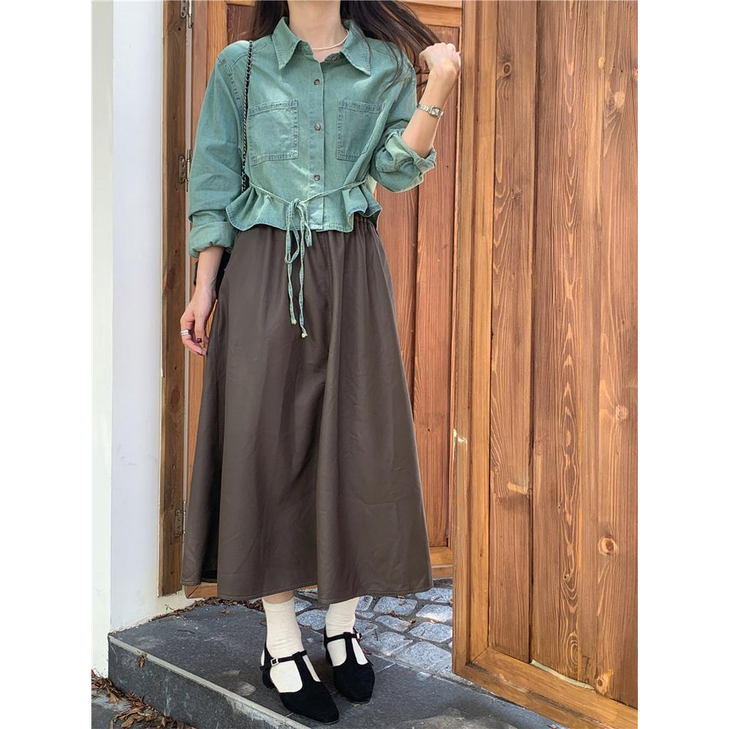 Áo Sơ Mi denim Dài Tay Thắt Dây Giản Dị 67673