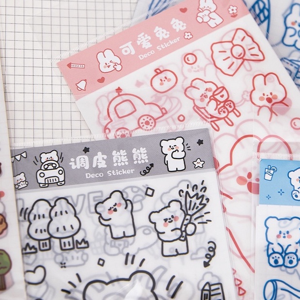 Set 6 Tấm Sticker Dán Sổ Hình Dán Trang Trí Họa Tiết Dễ Thương