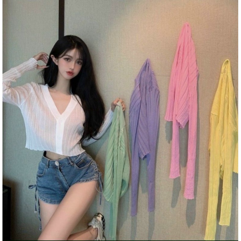 Áo thun cổ  tim V tay dài gân đũa to y hình A15