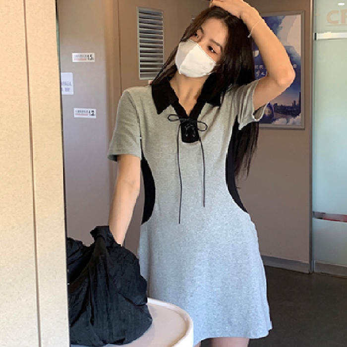 Đầm Perty cổ bẻ phong cách Hàn Quốc thời trang mùa hè cho nữ