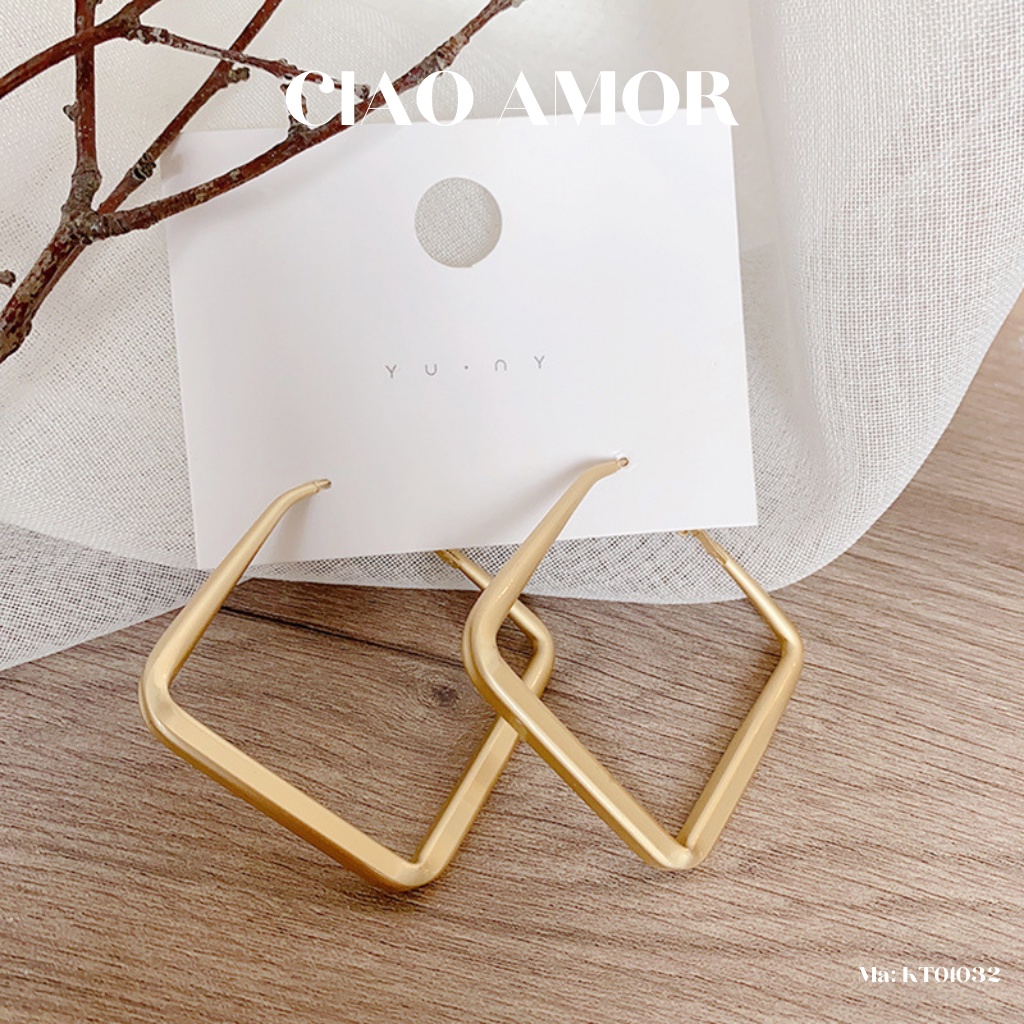 Khuyên tai nữ, Bông tai vuông to bản sang chảnh Trang sức Ciao Amor - KT0132