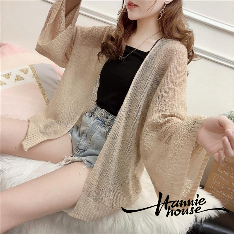 Áo cardigan dệt kim tay dài màu trơn dáng rộng 4 màu tùy chọn cho nữ