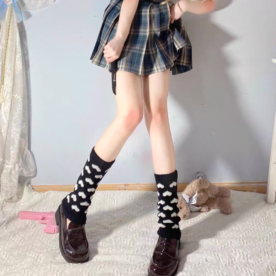 1 Đôi Tất Dệt Kim Giữ Ấm Chân Đính Trái Tim Phong Cách Lolita Ngọt Ngào Y2k