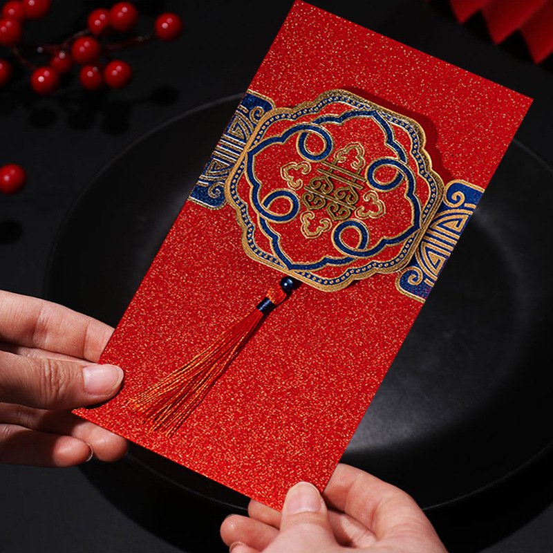 Bao lì xì cưới, chữ hỷ 3 chiều - giấy lụa nhũ cao cấp, bao cứng cáp, đứng form, lì xì đặt mâm tráp, lễ ăn hỏi hàng đẹp