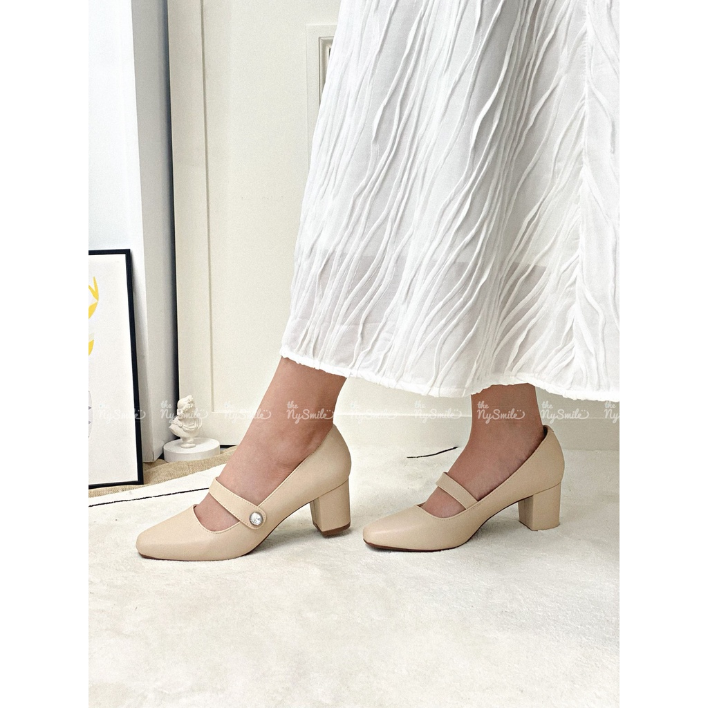 Giày cao gót 7cm bít mũi quai ngang đính ngoc hot trend 2022 GD05