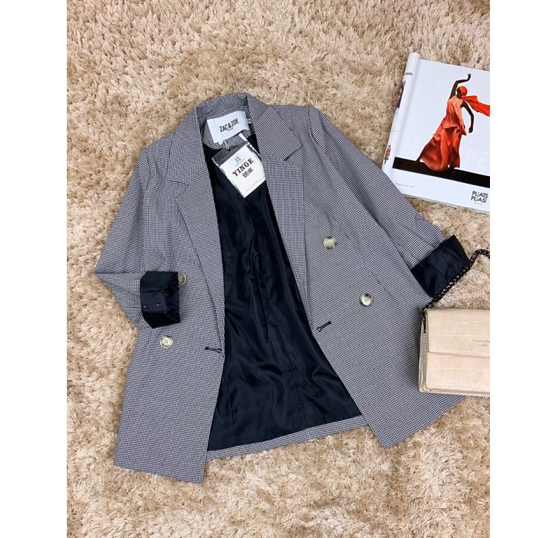 Áo khoác vest blazer công sở nữ caro dài tay 2 lớp đen nâu xanh (không kèm chân váy) | BigBuy360 - bigbuy360.vn