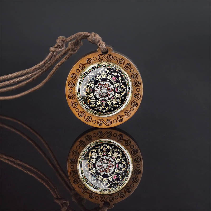 Vòng cổ Mặt Gỗ Tròn Họa Tiết Mandala Thời Trang