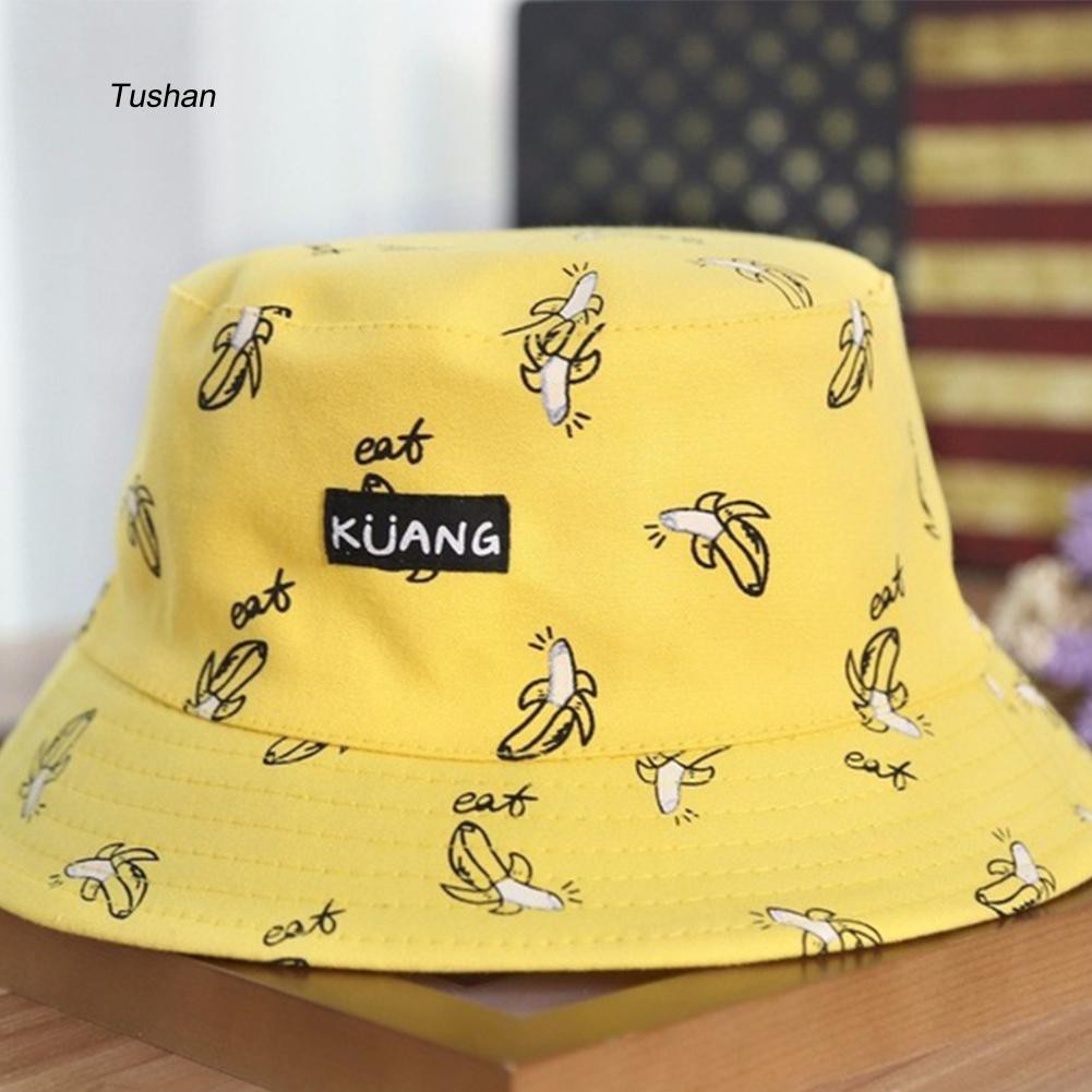 [TS]Women Banana Chips Double Side Folding Fisherman Sun Hat Outdoor Bucket Cap