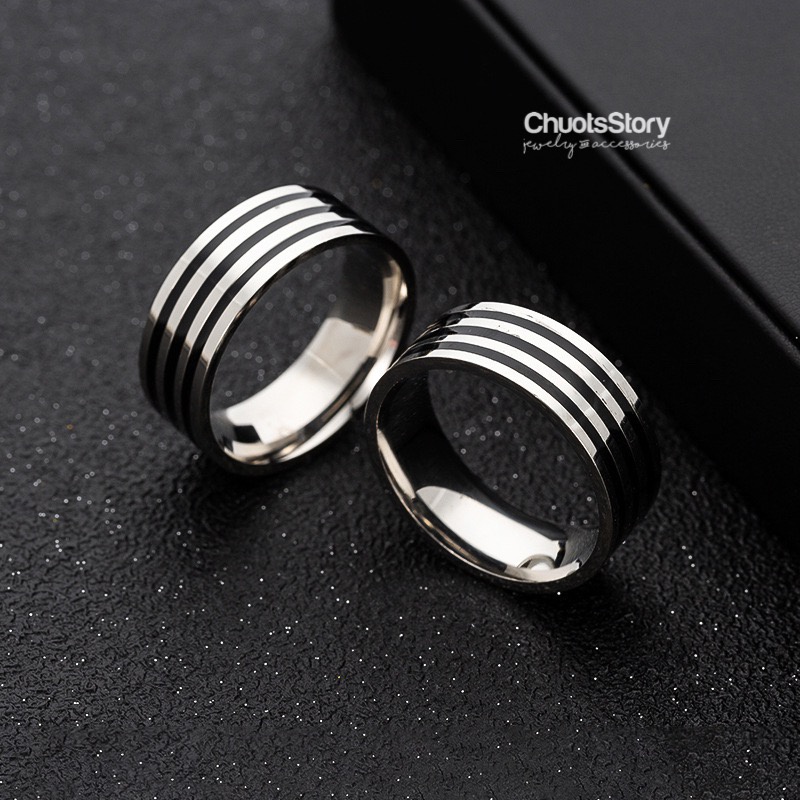 Nhẫn titan thời trang không gỉ sọc đen, nhẫn nam nữ unisex cá tính - NSU0005 - ChuotsStory