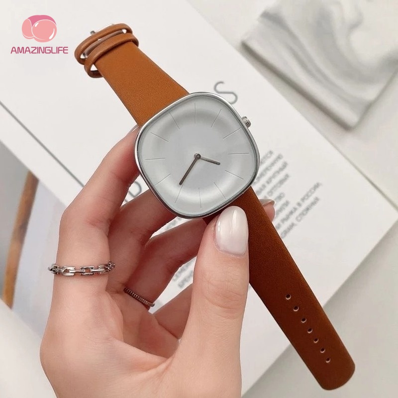 Đồng Hồ Đeo Tay Mặt Vuông Dây Giả Da Phong Cách Nhật Bản Thời Trang Unisex