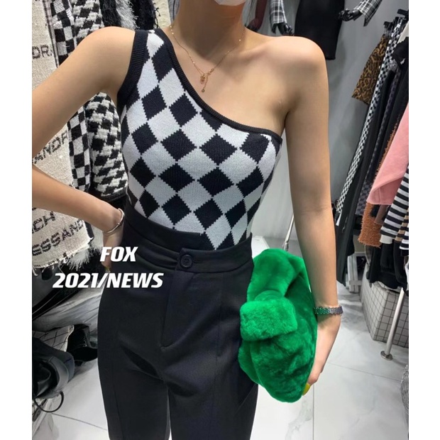 DUNEA Áo Dệt Kim Sát Nách Cổ Yếm Đính Đá Quyến Rũ Cho Nữ