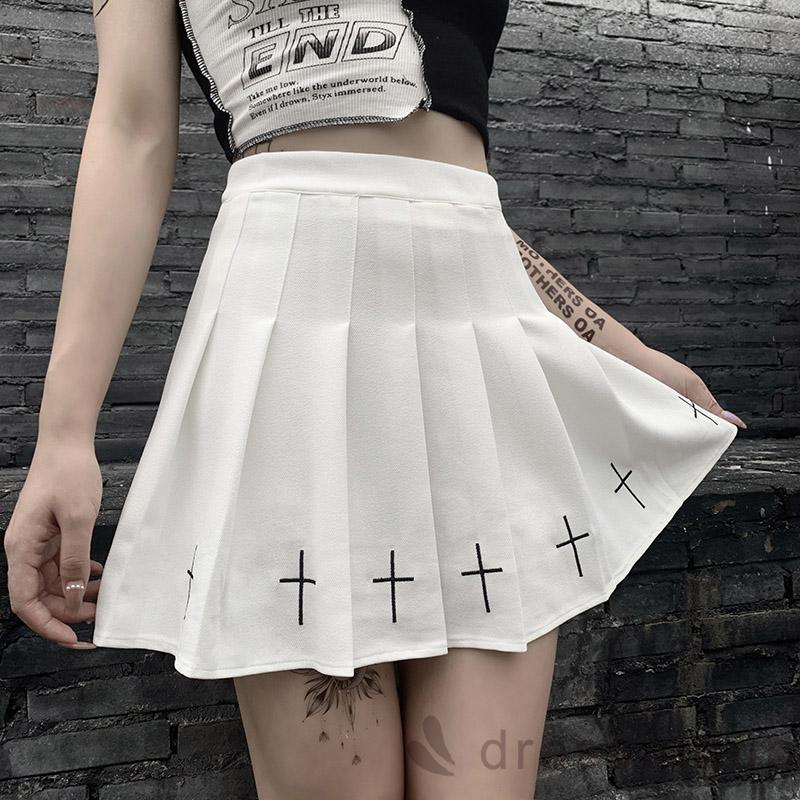 Chân Váy Mini Lưng Cao Xếp Ly Phong Cách Gothic Punk Cá Tính Cho Nữ