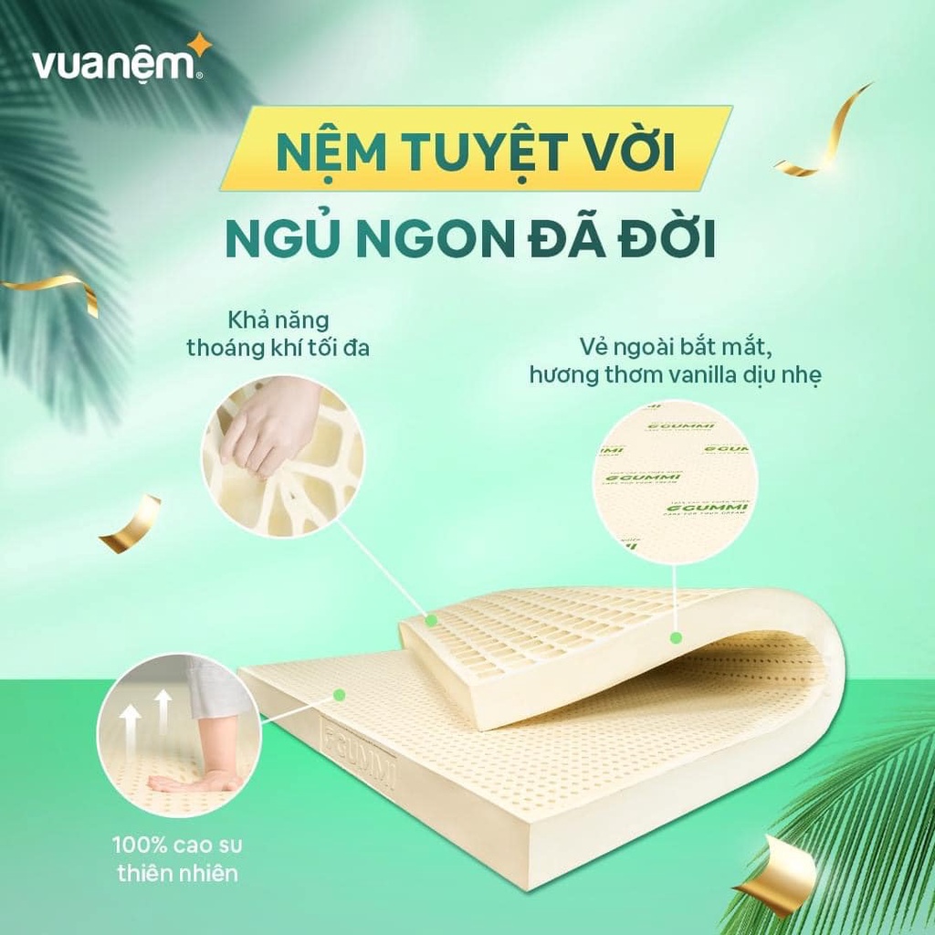 Nệm cao su 100% thiên nhiên cao cấp Gummi Standard 10cm tại Vua Nệm - Nâng đỡ vượt trội, thoáng khí tối ưu