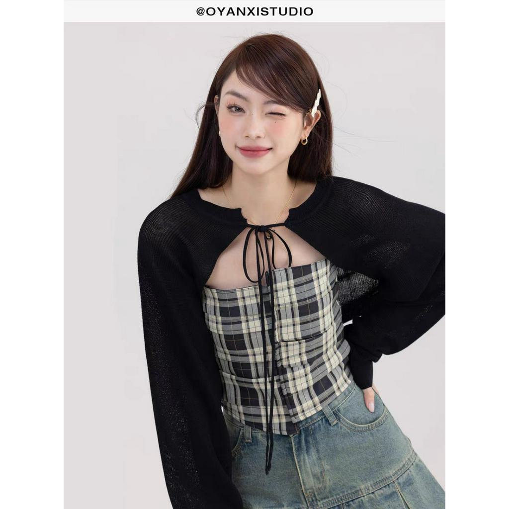 Áo Hai Dây Áo Quây Kẻ Caro Chun Lưng Chất Vải Thô Mềm Thoáng Mát S148