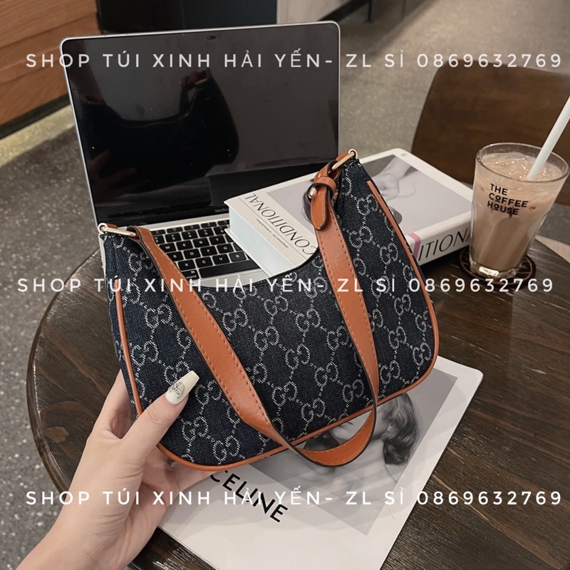 túi kẹp nách, túi đeo vai vải bò hoạ tiết logo
