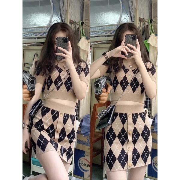 Set váy len kẻ caro RETRO ulzzang ôm body HOT FASHIONITA 2021 KÈM 2 Ảnh thật cuối