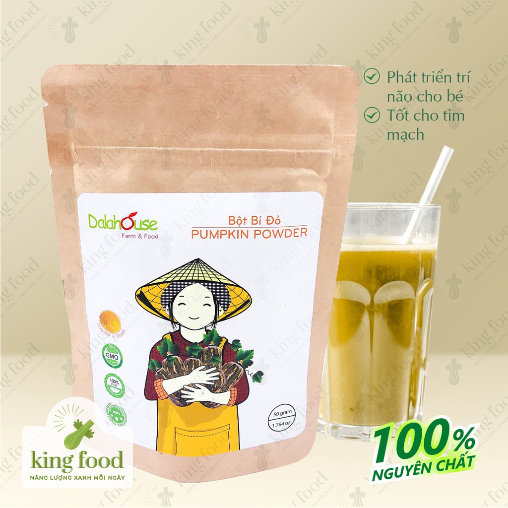 Bột bí đỏ Dalahouse 100% nguyên chất, giúp phát triển trí não cho bé, phòng ngừa tim mạch - Túi 50g