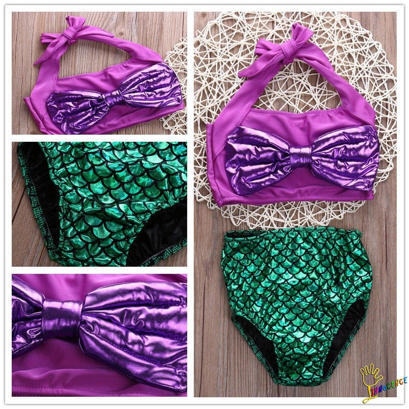 ❤XZQ-Girls Kids Mermaid Swimmable Bikini Set Swimwear Swimsuit Swimming Costumes