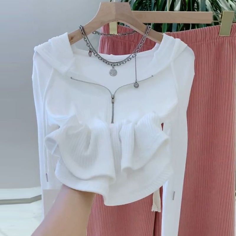 Áo Thun Nữ Tay Dài Cổ Chữ v Có Khóa Kéo Thời Trang