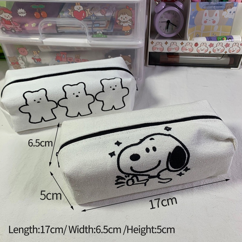 Túi đựng bút canvas cỡ lớn họa tiết snoopy/ chú gấu/ chú cún đáng yêu