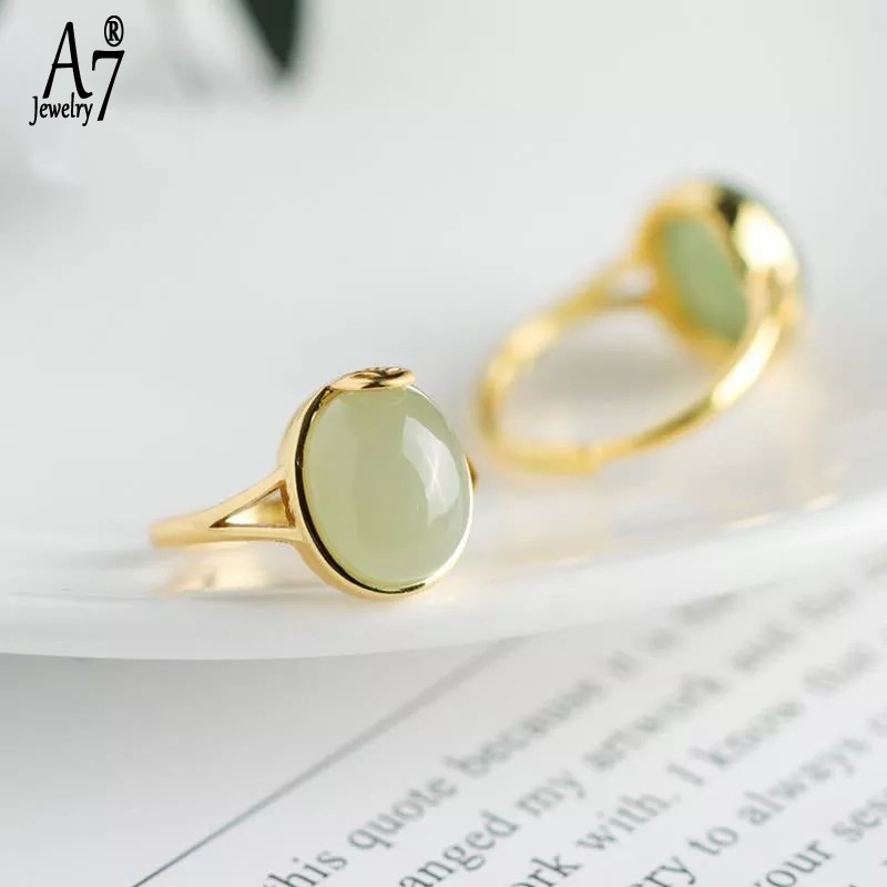 Nhẫn Hở Hình Oval Màu Vàng 18K A7Jade Cho Nữ