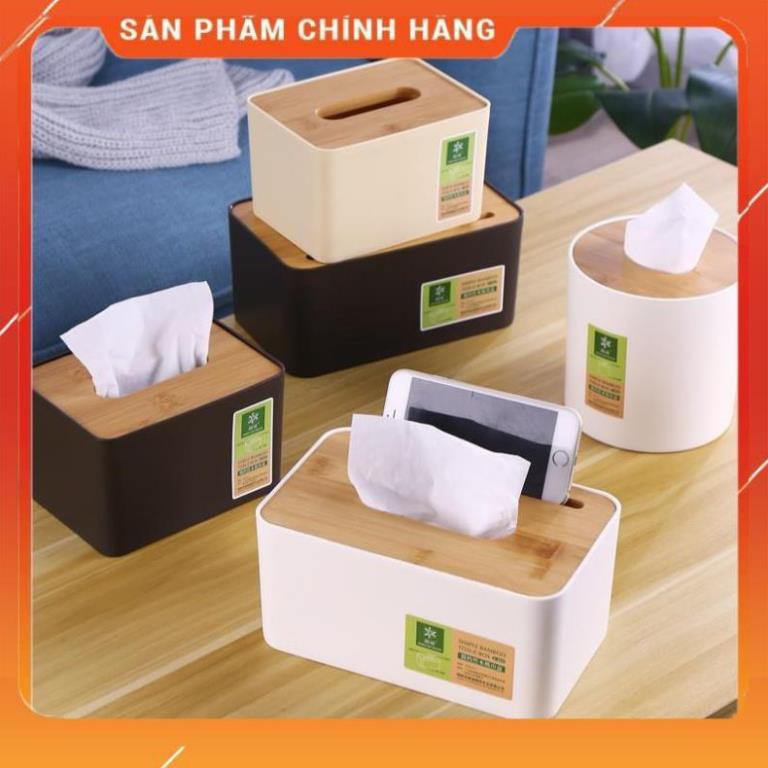 Hộp đựng khăn giấy nắp gỗ (có chỗ để điện thoại)