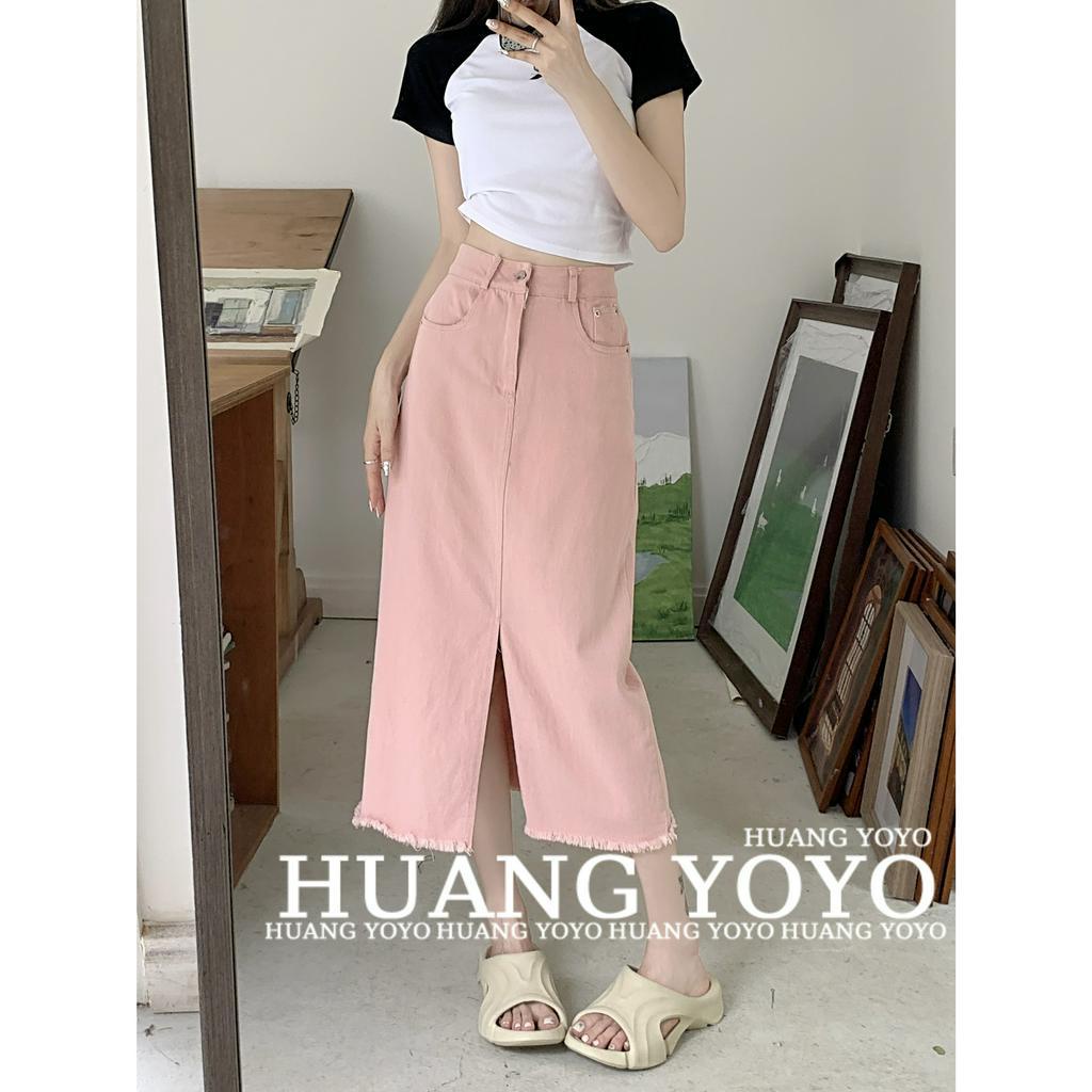 Chân váy jean Hồng Lưng Cao Dáng Rộng Xẻ Tà Thời Trang Mùa Hè Hàng Mới Dành Cho Bạn Nữ