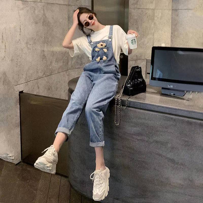 Jumpsuit Denim Dáng Rộng In Họa Tiết Hoạt Hình Phong Cách Hàn Quốc Thời Trang Xuân Hè Cho Nữ