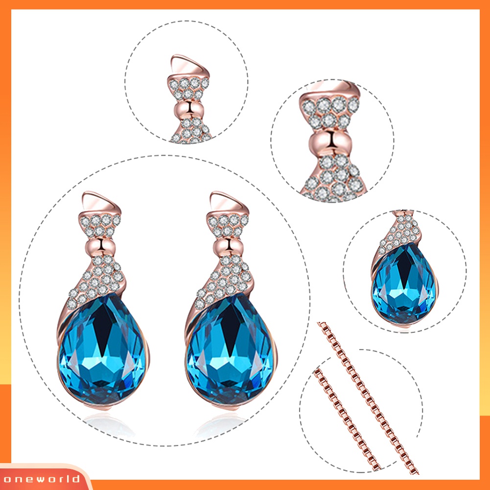 Bộ Vòng cổ + Bông Tai Đính Kim Cương Giả Hình Giọt Nước Cho Nữ