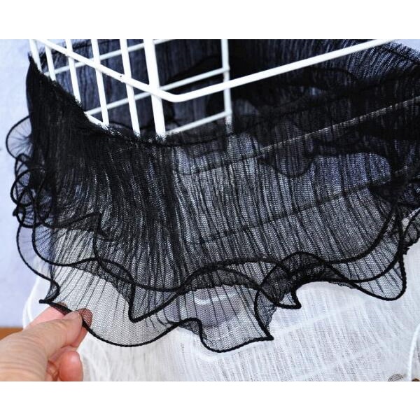 Cuộn Vải Tuyn Thêu Hoa Trắng Đen Rộng 12CM Dài 1Yard