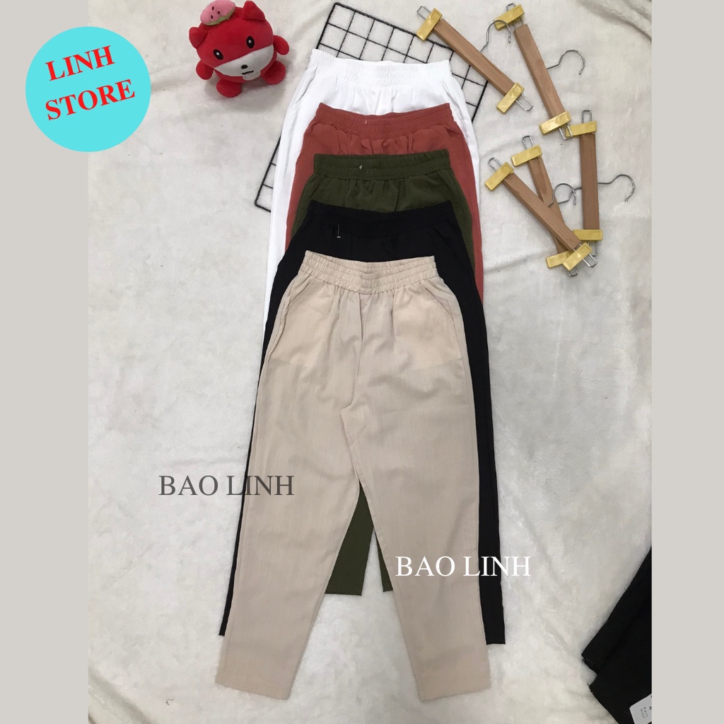 Quần Đũi Nữ LINH Store  Lưng Cao Cạp Chun  Dáng Dài Công Sở  Chất Liệu Đũi Xước Mặc Đi Làm Đi Học