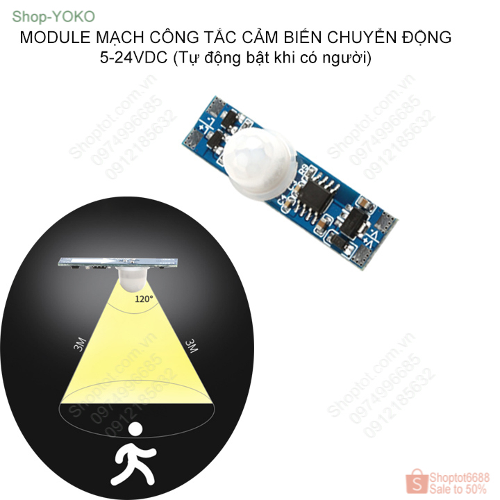 Module mạch công tắc cảm biến chuyển động hồng ngoại 5-24VDC 36W (Loại nhỏ gắn đèn led thanh hoặc led dây)