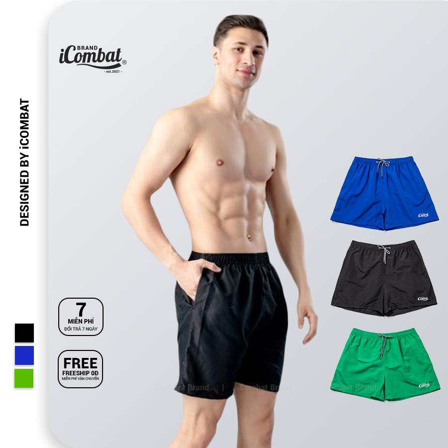 Quần đi biển 2 lớp COMBAT short nam nữ vải dù hoạ tiết trơn có dây rút