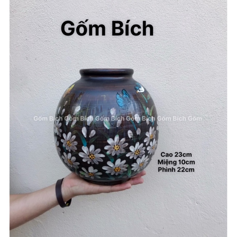 Bình Hoa Gốm Nhiều Mẫu Men Mộc Vẽ Cúc Họa Mi Gốm Sứ Bát Tràng - Gốm Bích