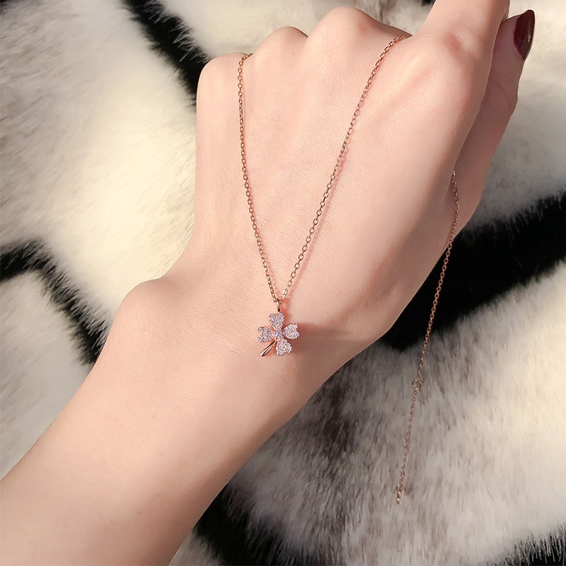 vòng cổ Bạc 925 Mặt Cỏ Ba Lá Đính Đá Pha Lê Swarovski