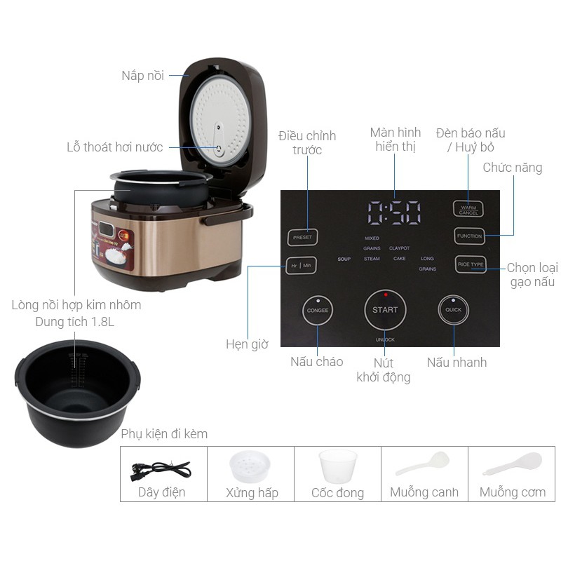 Nồi cơm điện cao tần Sharp 1.8 lít KS-IH190V-BK/GL/RD- Hàng chính hãng | BigBuy360 - bigbuy360.vn