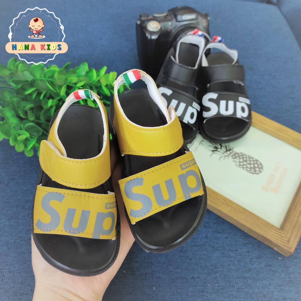 Sandal bé trai da PU mềm đế chống trơn - Dép quai hậu cho bé quai dán 1 - 5 Tuổi