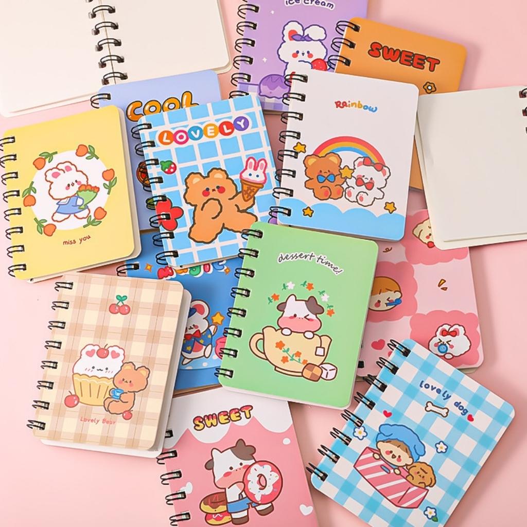Sổ Tay Ghi Chép Lò Xo EDUSKY Kích Thước A7 Mini Cute Tập 80 Trang Họa Tiết Hoạt Hình Dễ Thương Cỡ 10.5x8cm