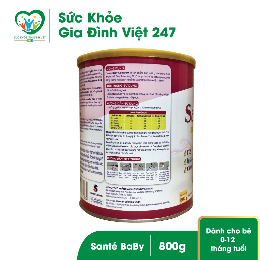 Sữa Santé baby 800g - Tăng sức đề kháng cho trẻ từ 0-12 tuổi